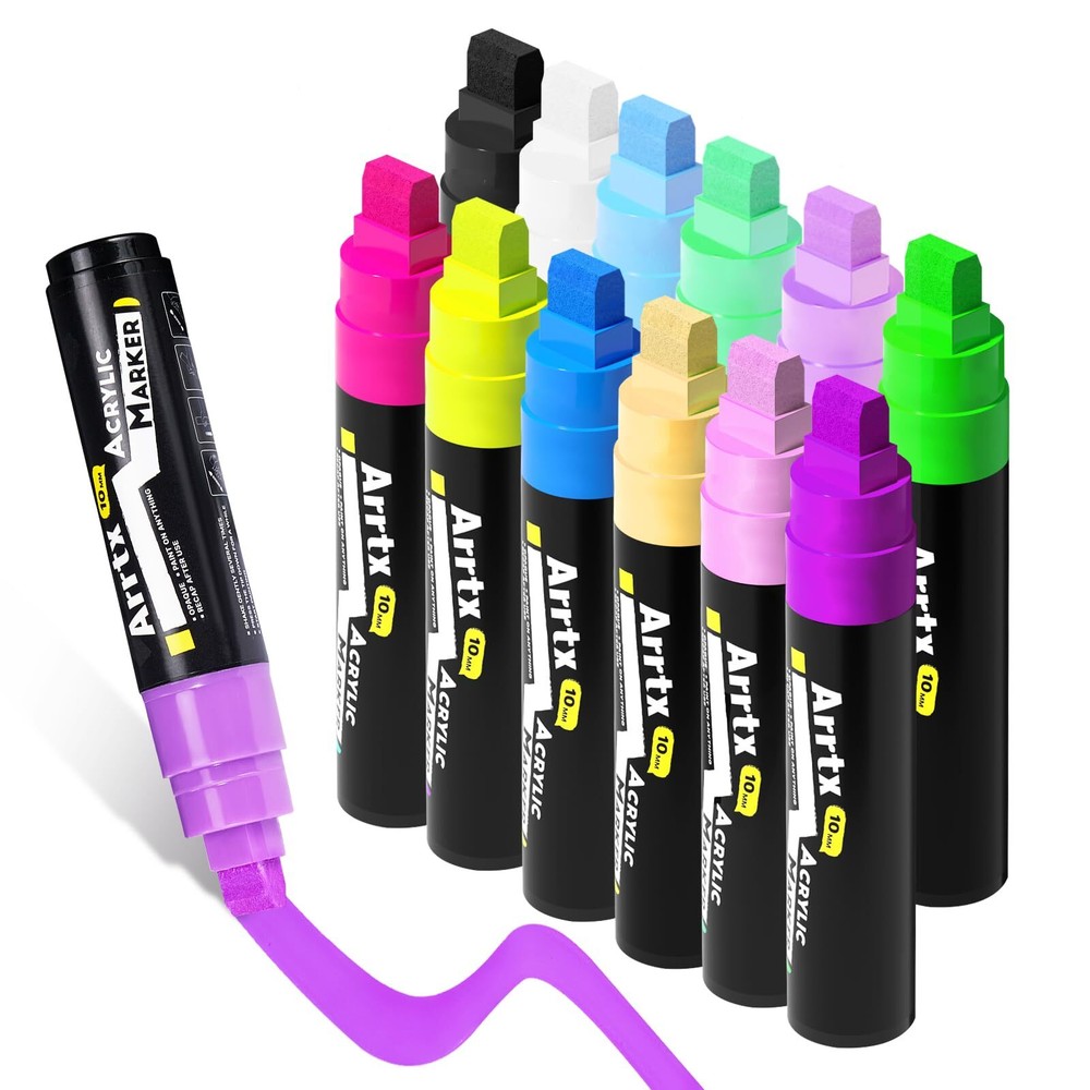 Arrtx Jumbo Poster Markers, 10mm Jumbo Felt Tip 12 Colors, Acrylic Paint Mark...