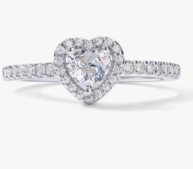 Halo Heart Shape Sterling Silver Moissanite Anniversary Ring For His Partner