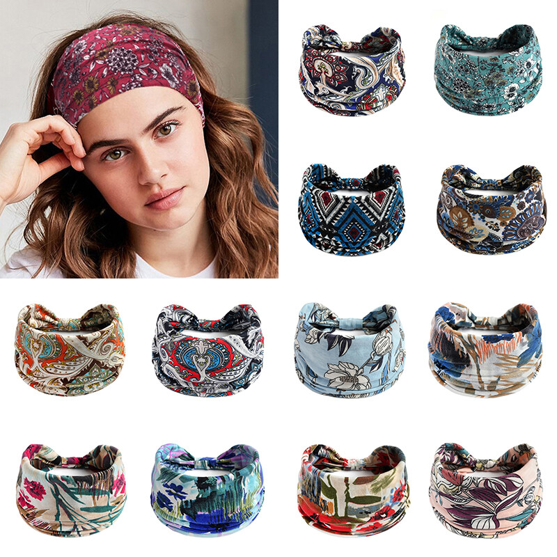 Women Wide Boho Stretchy Turban Headwrap Headband Sports Yoga HairBand HeadwearⓏ