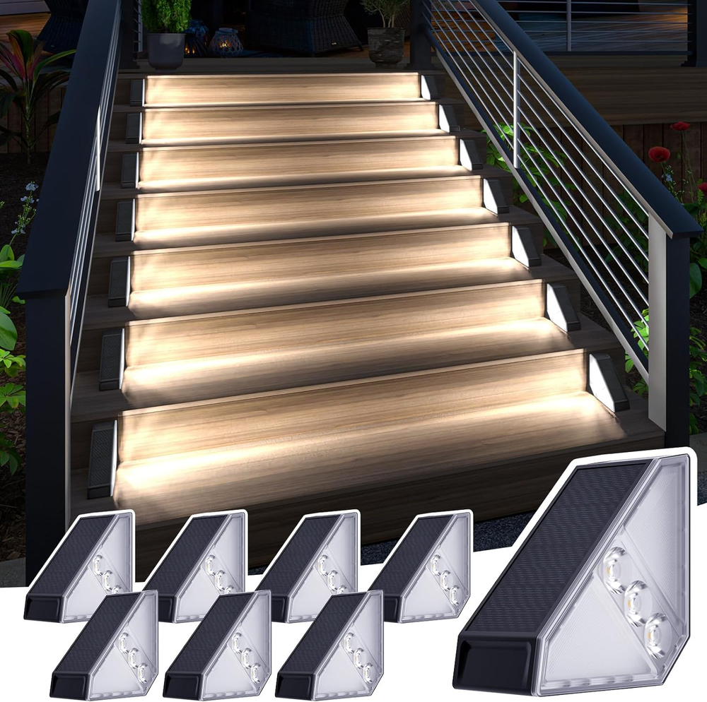 Solar Step Stair Lights Outdoor Yard Decor 8 Pack, IP65 Waterproof Deck Lighting