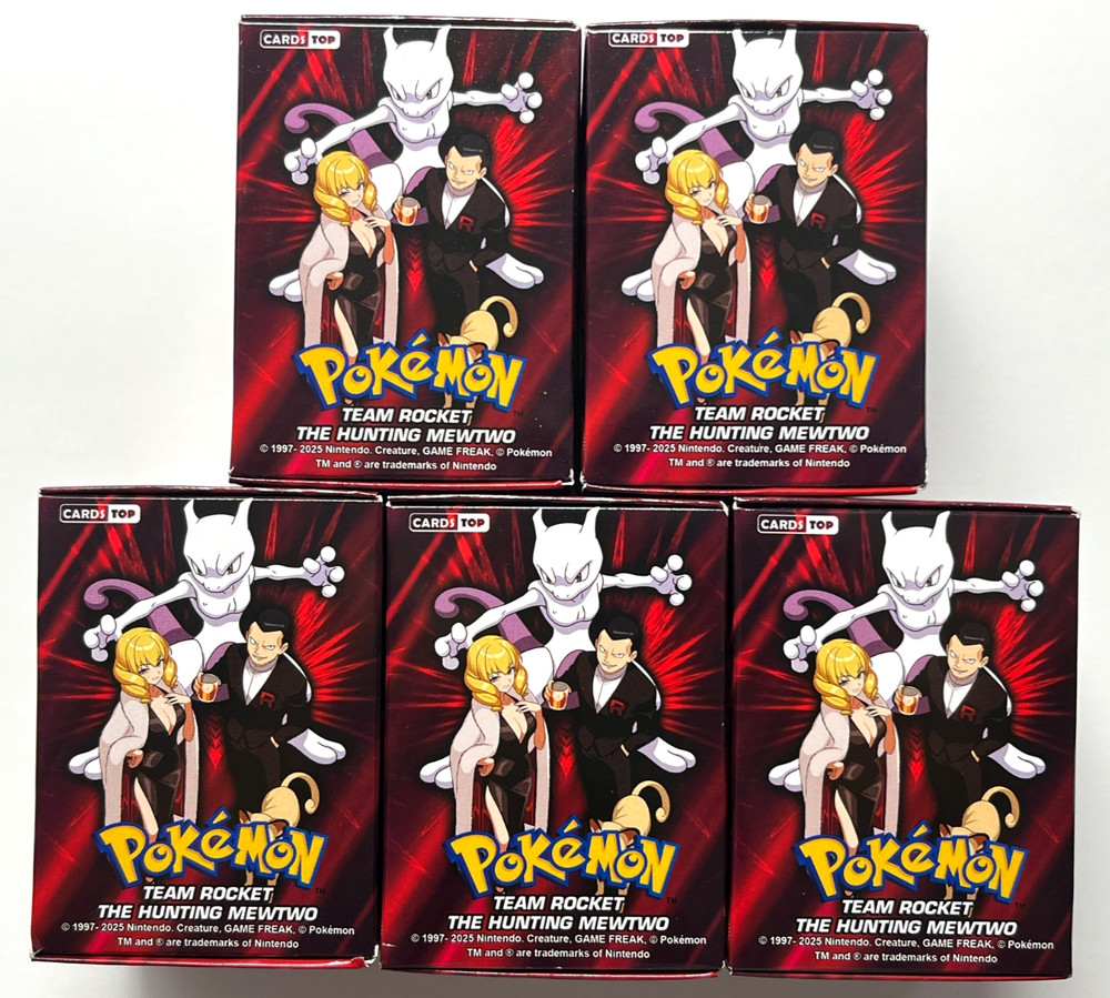 5 BOXES - 2025 BOX POKEMON TEAM ROCKET The Hunting Mewtwo Cards Peru Mew