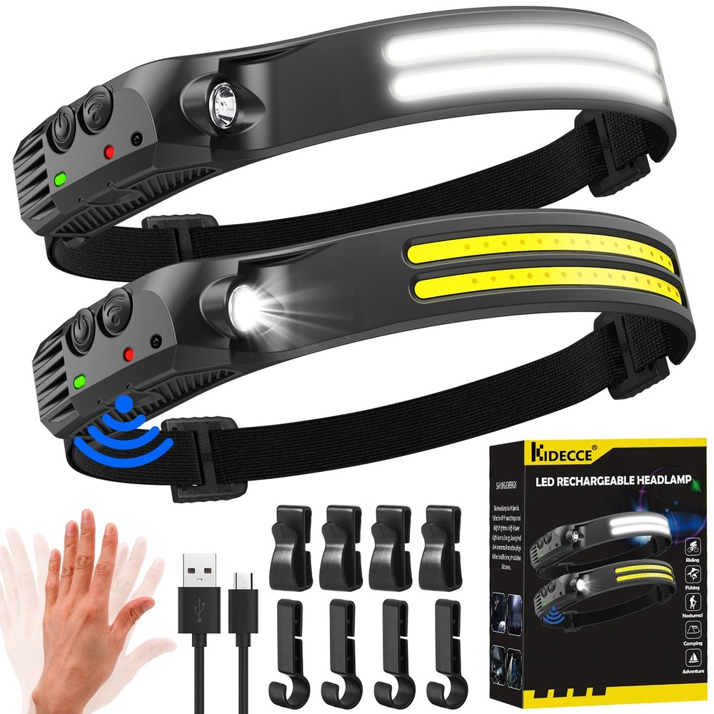 Headlamp Rechargeable,2 Pack 230° Wide Beam Head Lamp,2000 Lumen Super Bright...