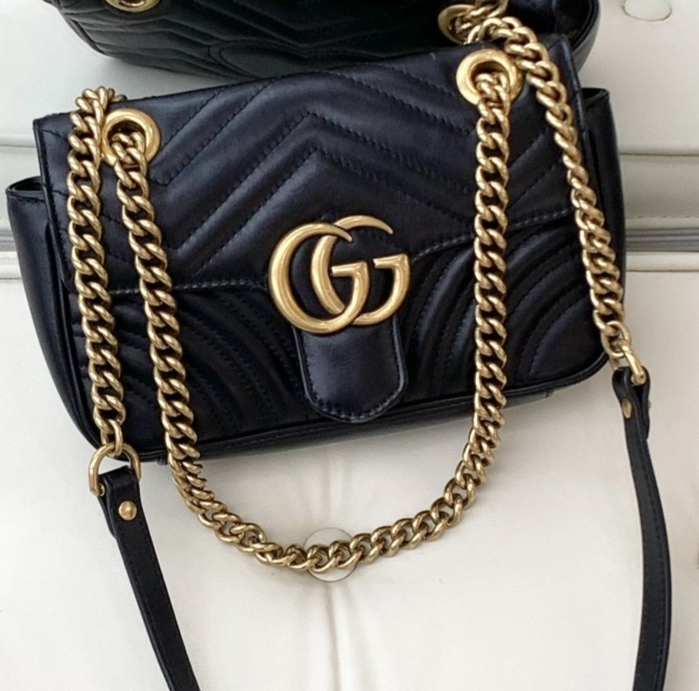 GUCCI GG Marmont 22 Black Gold Chain Shoulder Bag for Women