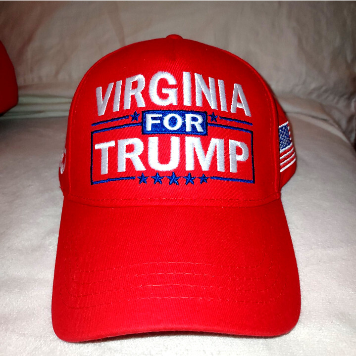 VIRGINIA FOR TRUMP 2020 USA HAT, 45TH PRESIDENT, AMERICAN FLAG, OFFICIAL RED