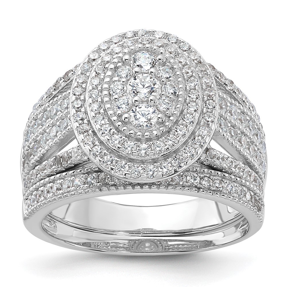 Sterling Silver Rhodium-plated Cubic Zirconia Ring and Band Set Size 6