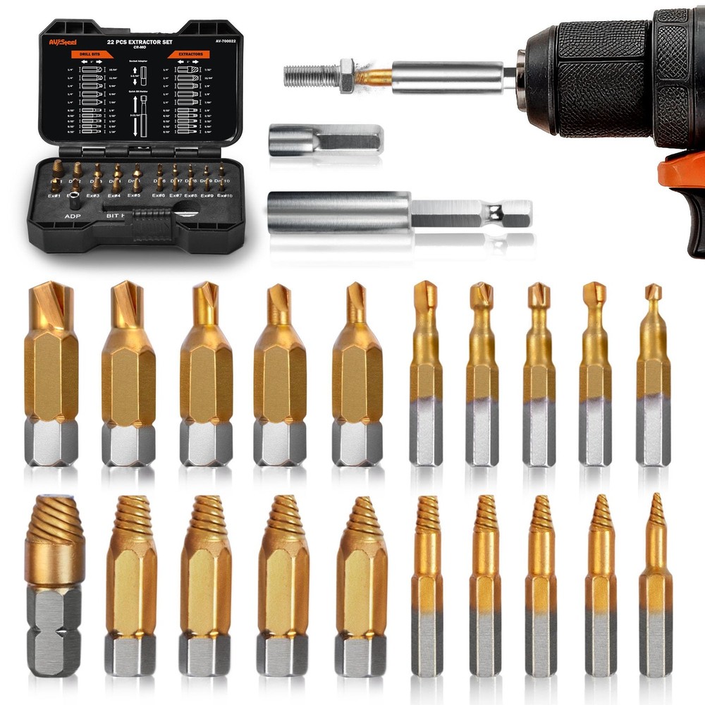22-Piece Damaged Screw Extractor Set with Magnetic Holder for Easy Removal