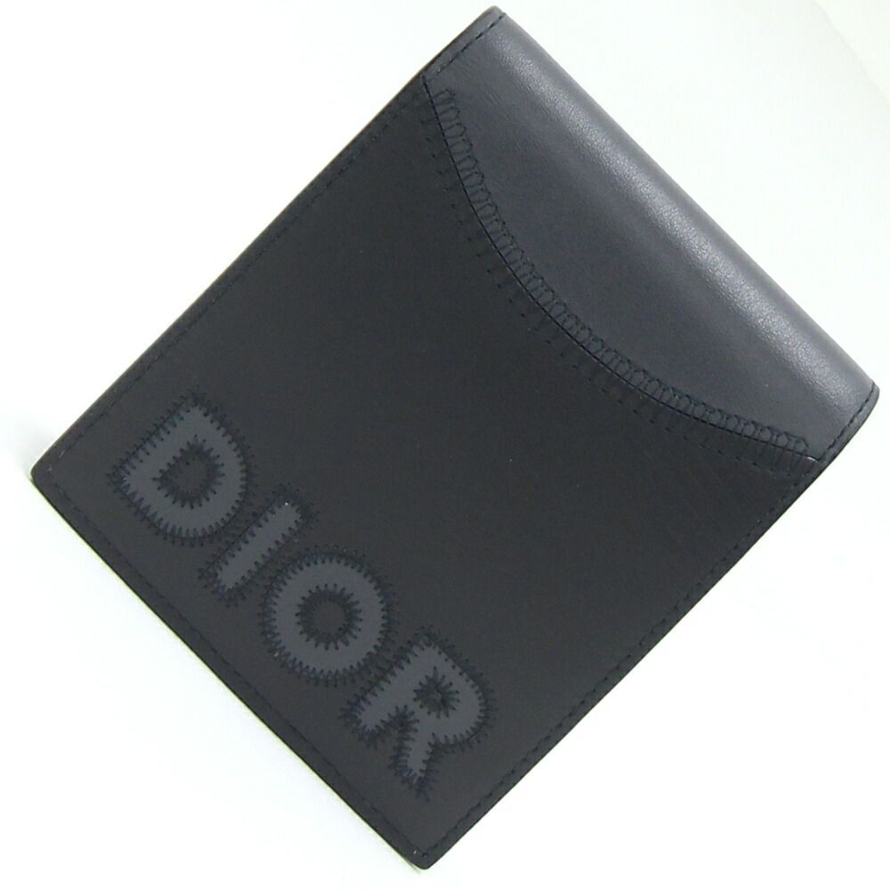Dior black gray leather compact logo fold wallet 2ESBC027MDE 58664