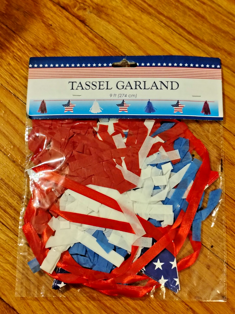 4th of July 9ft Patriotic Star and Tassel Garland Decor