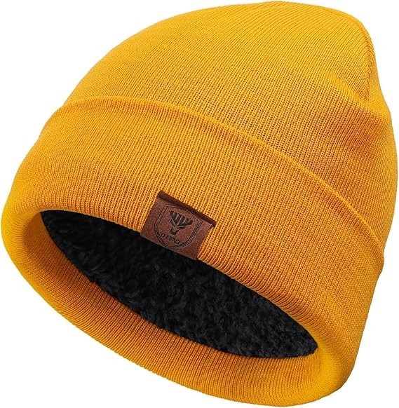 Knit Hat Winter Hats Warm Beanie Thick Lining for Men and Women Maize Yellow