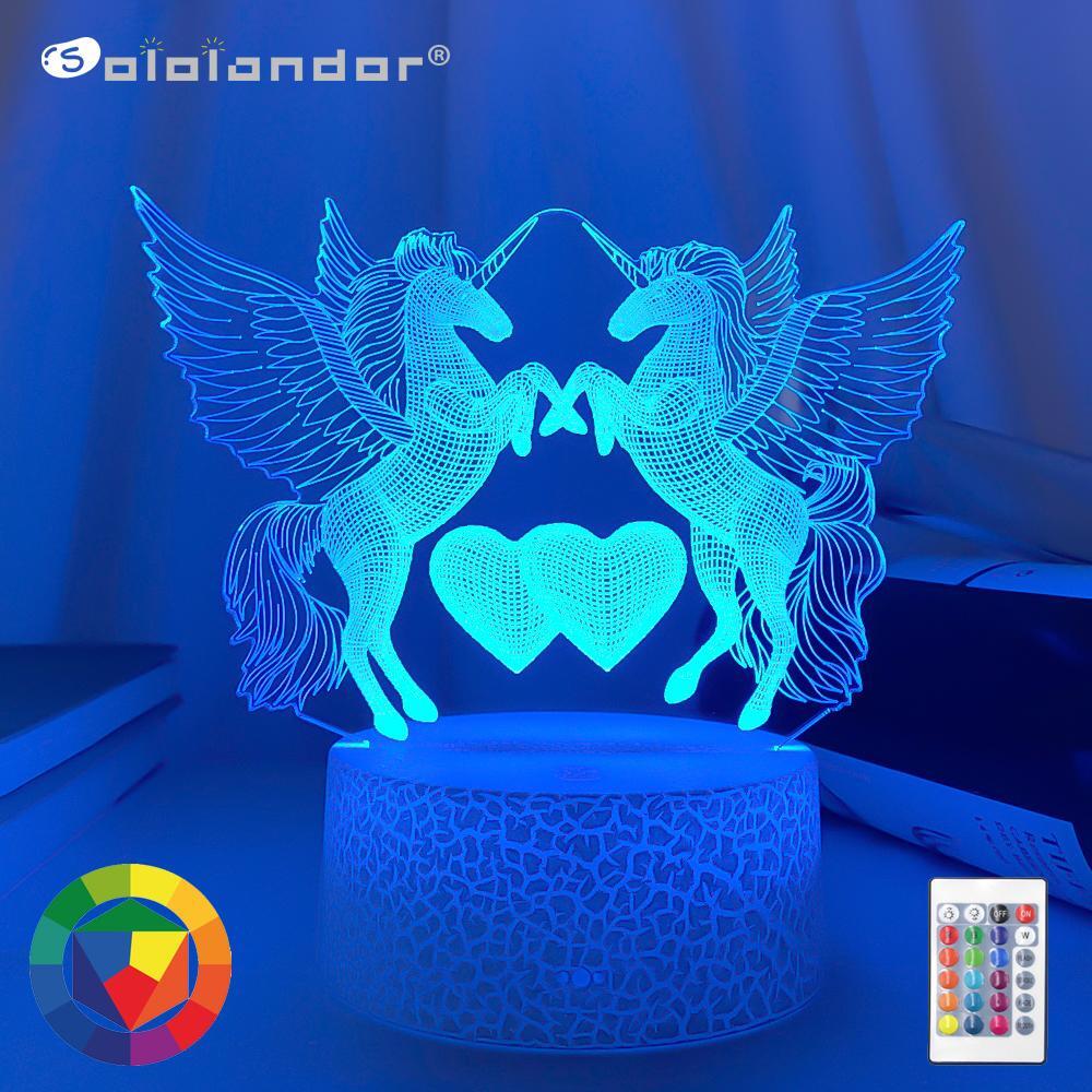 Table Lamp LED 3D Unicorn Plastic Small Multicolor Modern Novelty Touch USB Deco