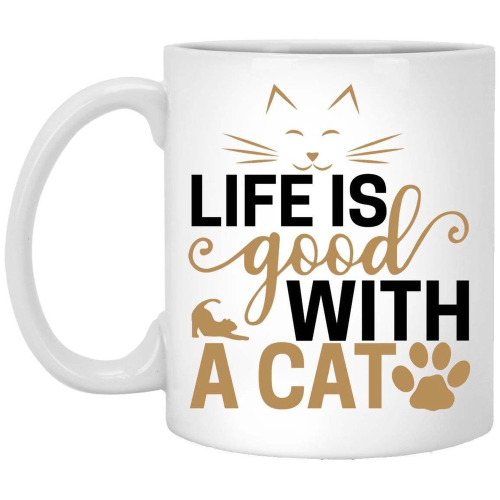 Cat Lover Coffee Mug Life Is Good With A Cat  Coffee Mugs Gift For Cat Owners