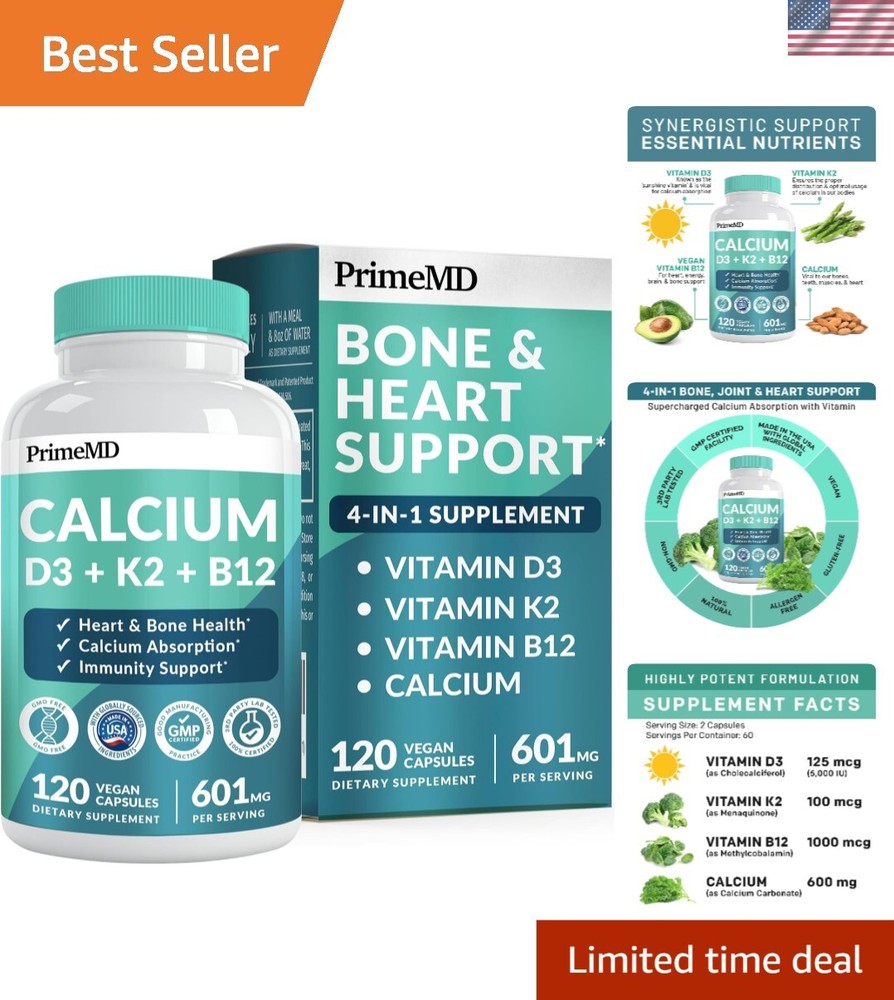 Calcium 600mg & Vitamin D3 K2 B12 - Complete Support for Bone and Heart Health