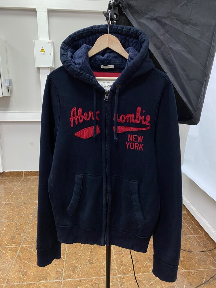 🇺🇸 Y2K Abercrombie Fitch New York Thrashed Hoodie Opium Style size XL/XXL
