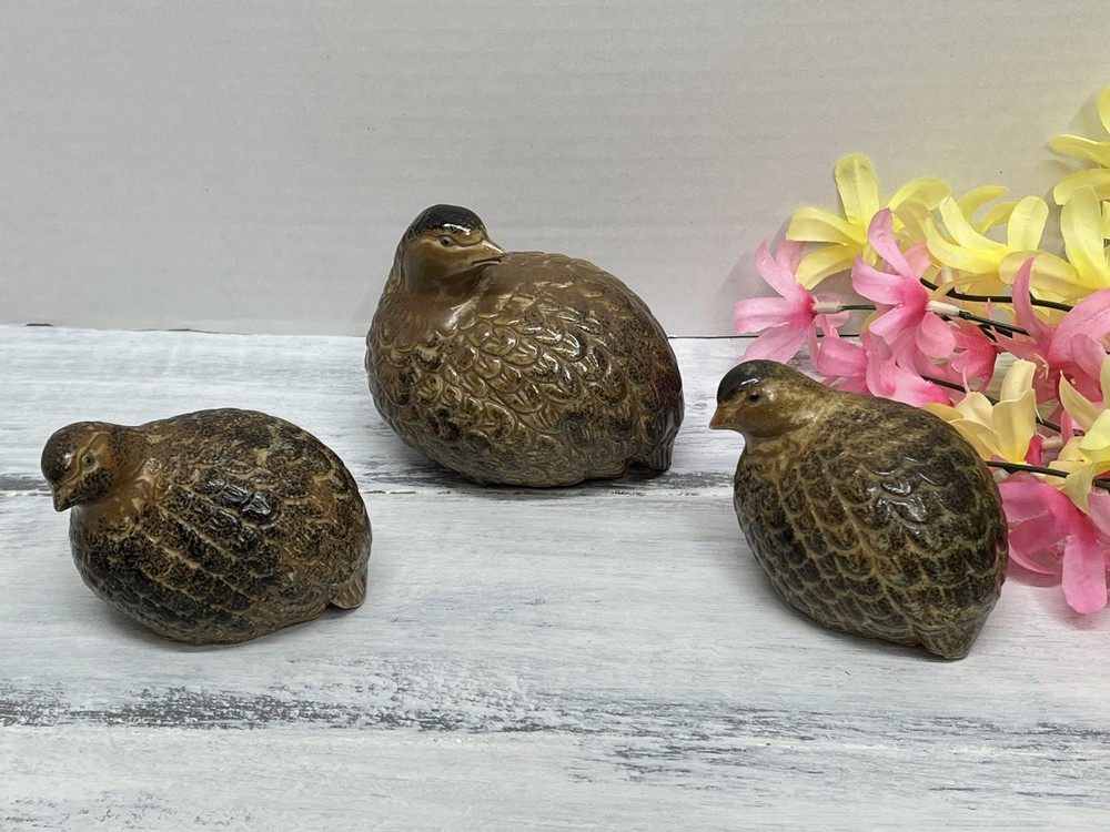 VTG Wony Japan Ceramic Quail Birds Set - Mom & Babies Family Hunting Cabin Core Decor