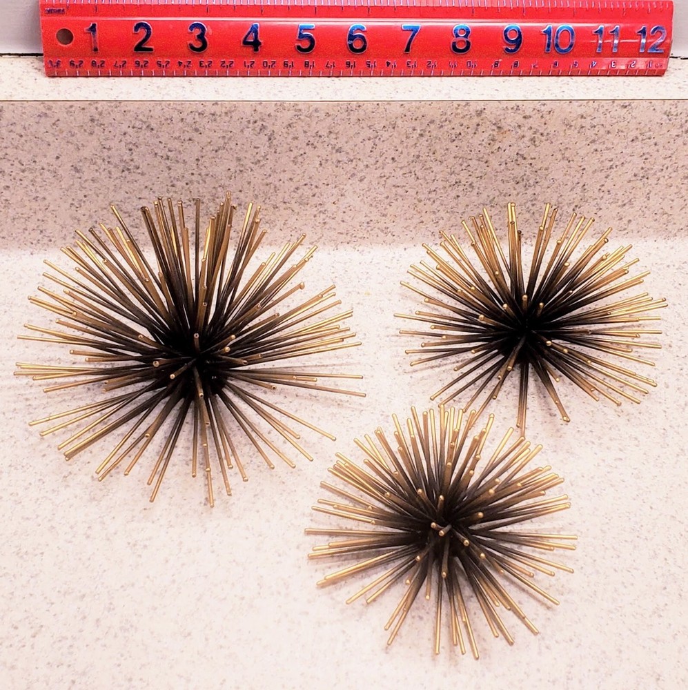 Set 3 MCM Gold Blk Metal Spike Atomic Starburst Sea Urchin Wall Hanging Decor 7