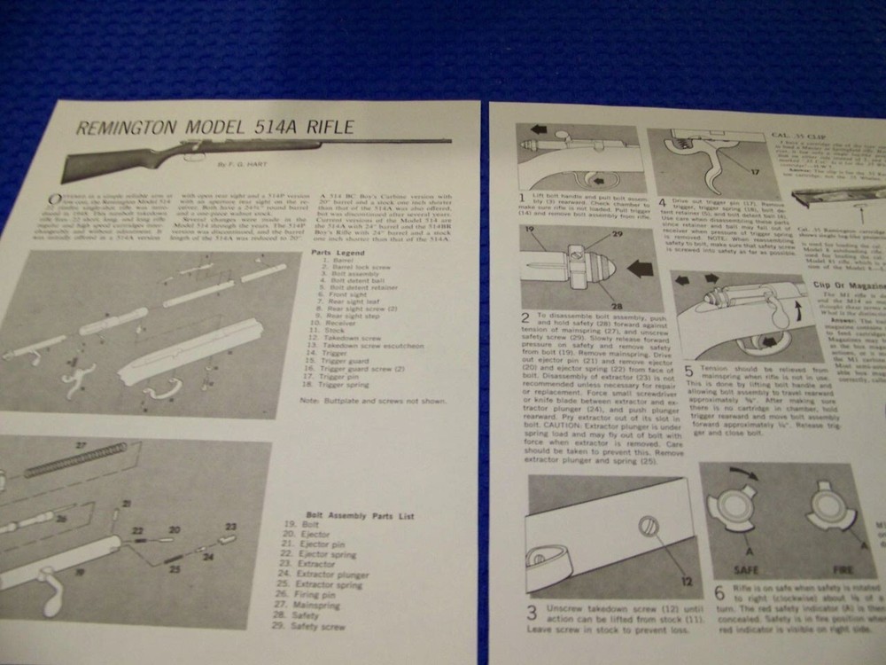 REMINGTON MODEL 514A (.22) RIFLE...TAKEDOWN/EXPLODED VIEW/PARTS LEGEND..(172NN)
