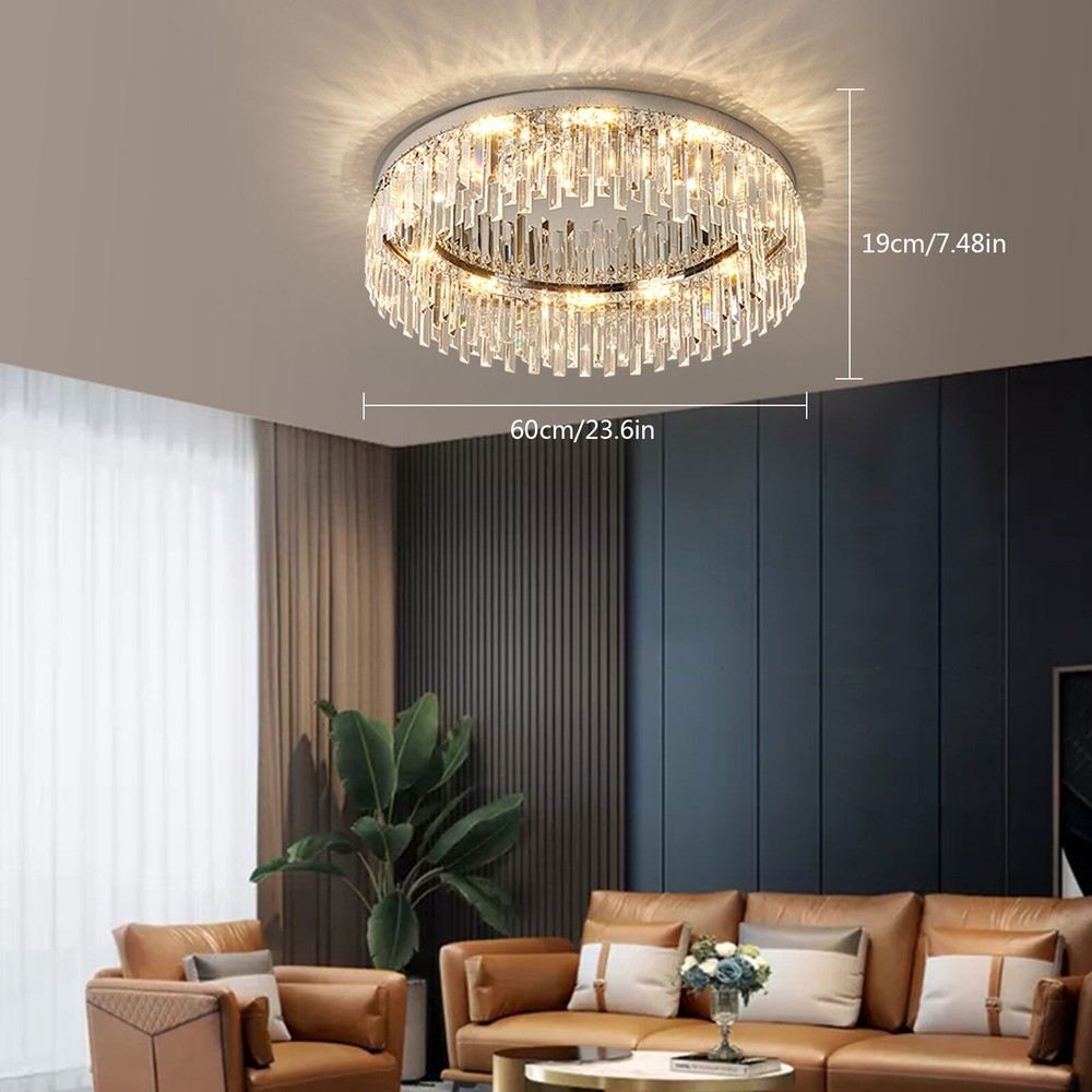 Modern Flush Mount Crystal Chandelier LED Ceiling Light Pendant Lamp Fixture 40w