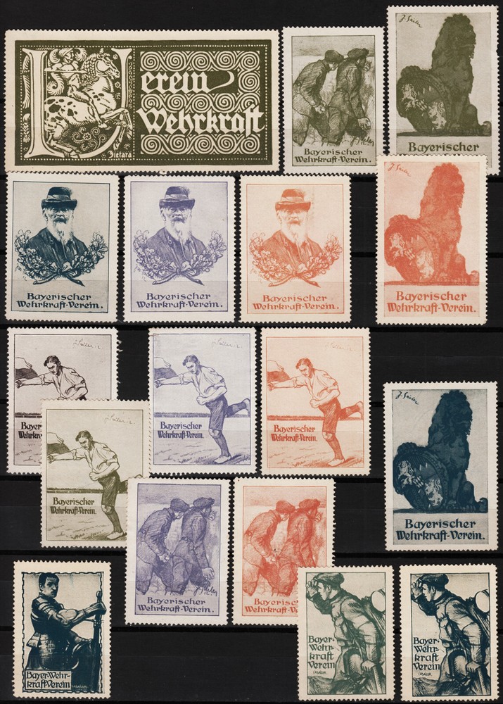 17 poster stamps Bavarian Wehrkraftverein, Bavarian Defense Force Assoc.  /1119