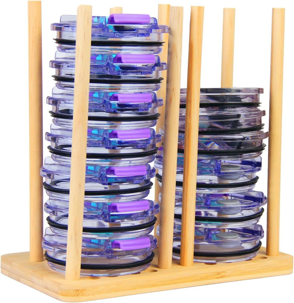Adjustable Tumbler Lid Organizer - 9.13 x 5.13 x 7.3 inches, Bamboo