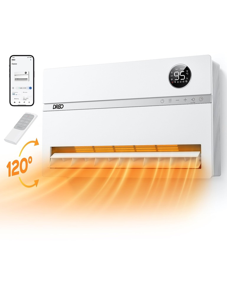 Dreo Smart Wall Heater Electric Space Heater for Bedroom 1500W 120° Vertical ...