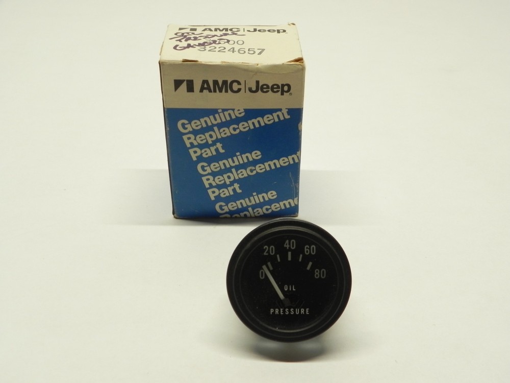 VINTAGE 1972-1975 JEEP CJ5 & CJ6 OIL PRESSURE GAUGE FOR DASH W/ BLACK BEZEL NOS