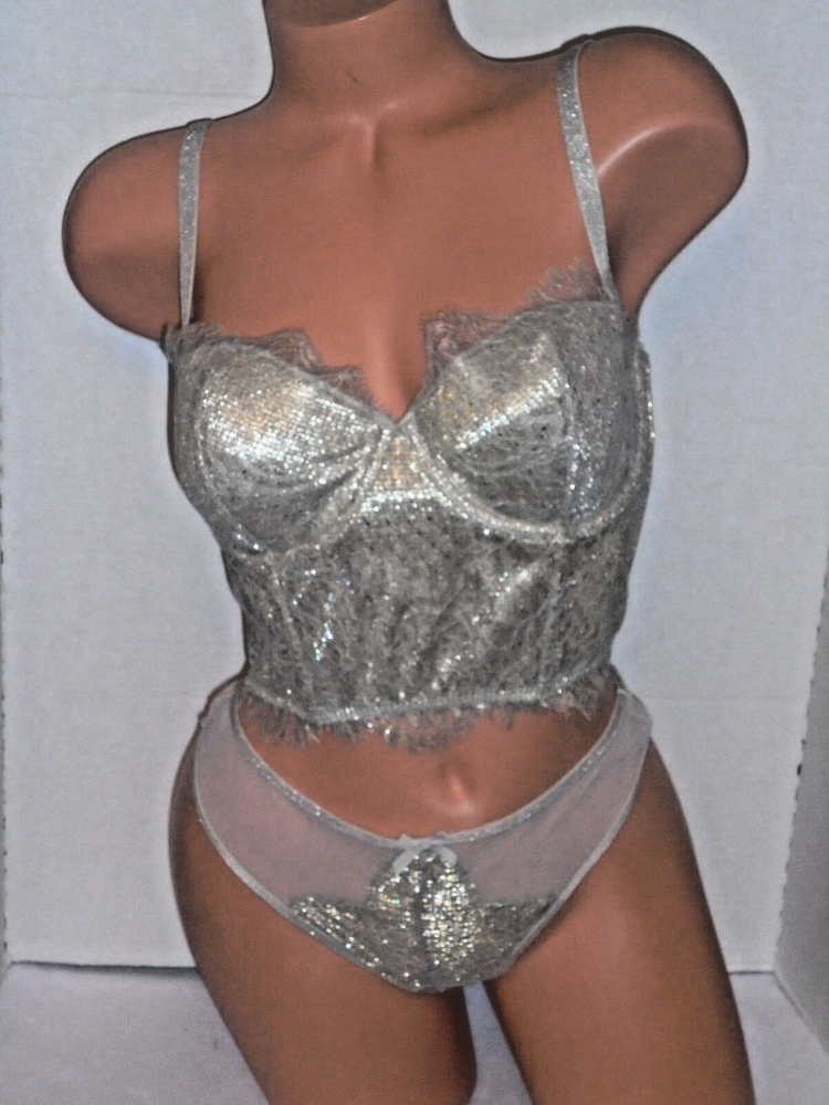 Victoria's Secret Dream Angels silver lined strapless bra top & thong 32C/S