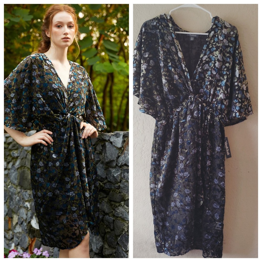 Modcloth Dramatic Depths Black Floral Velvet Dress Size L Whimsical Fairy Style $119