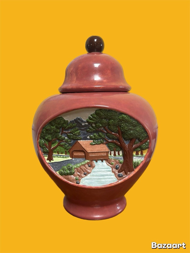 Handmade Vintage Ceramic Indiana Covered Bridge Pottery Vase