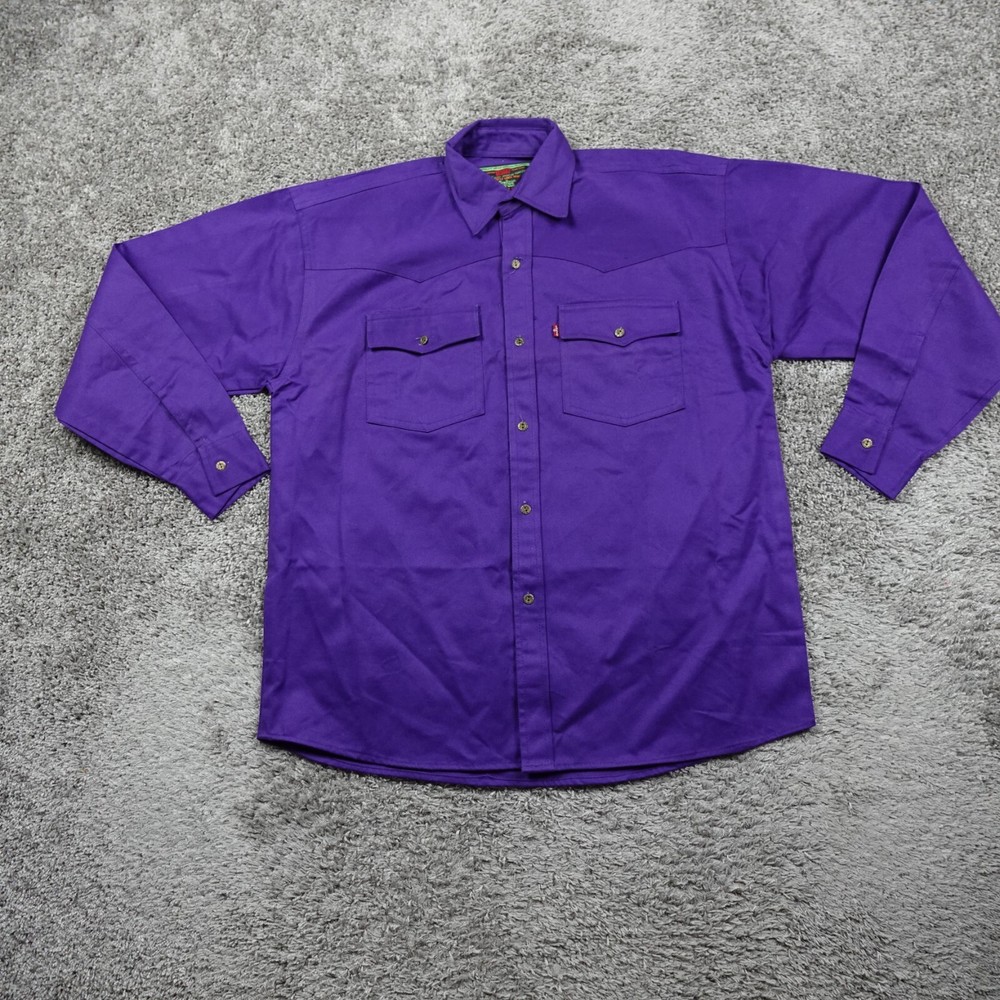 Vintage Levis Strauss Shirt Mens Extra Large Metal Button Denim Purple Label