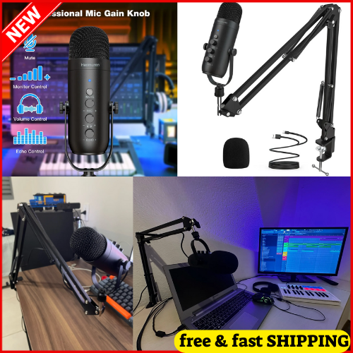 Professional Microphone USB Streaming Podcast Set with Boom Arm For Recording