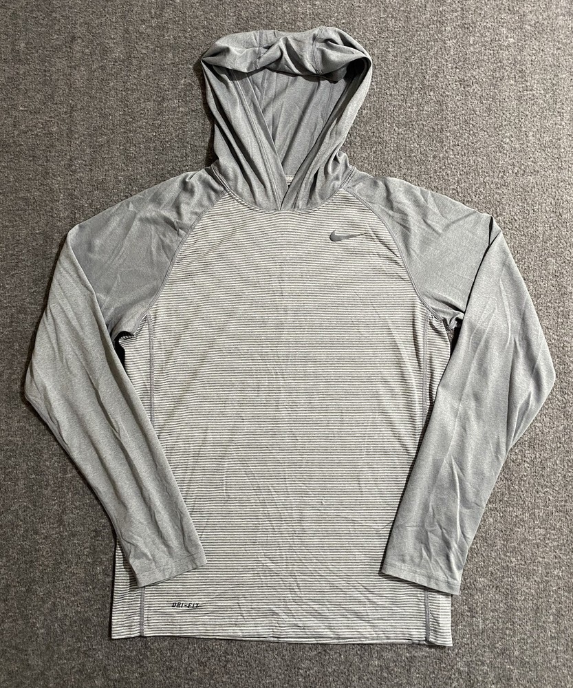 Nike Dri Fit Hoodie Mens Gray Long Sleeve Hooded Lightweight Performance Size S