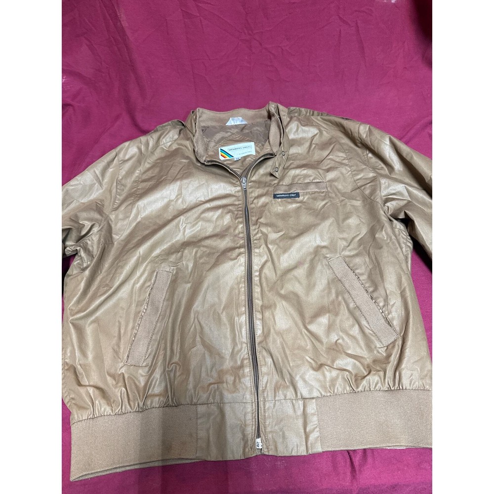 Members Only Men's Full Zip Bomber Jacket Size 44 Brown Polyester Outdoor-image