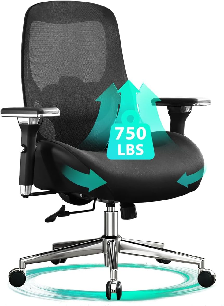 750Lbs Big and Tall Office Chair with Wide Thick Seat Cushion for Heavy People E