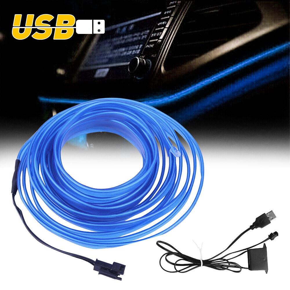 5M LED Car Interior EL Wire Neon String Strip Lights Atmosphere Glow Decor Lamp