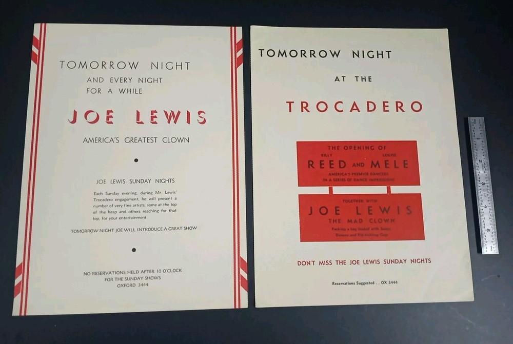 1930s flyer lot Joe E. Lewis at The Trocadero Hollywood