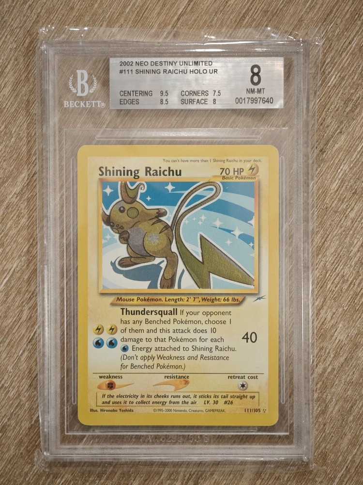 Pokémon TCG Shining Raichu Neo Destiny Secret Rare Card 111/105 BGS 8