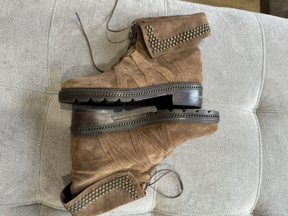 Stuart Weitzman Brown Suede Moto Ankle Boot with Bronze Studs Women's Size 9M