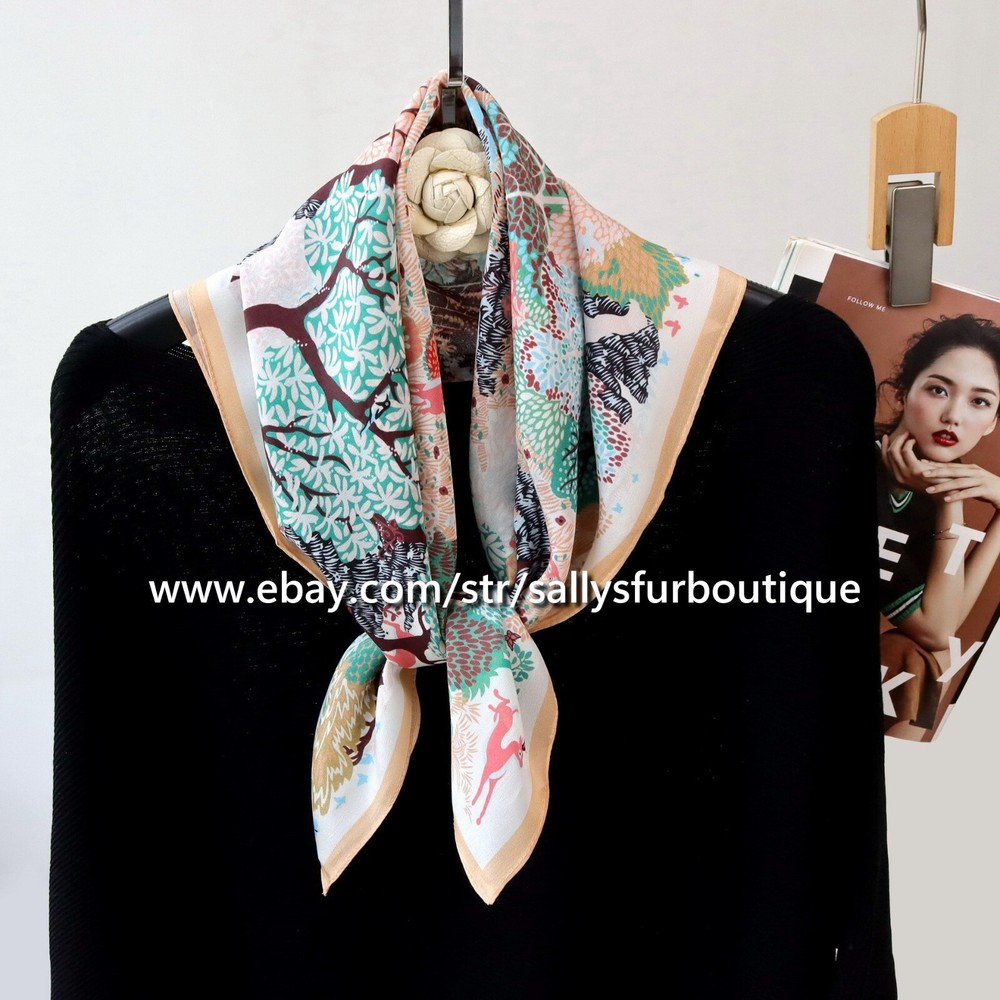Sallys Boutique 68cm Chiffon Silk Bandanna Scarf with Trees Print for Hair and Neck