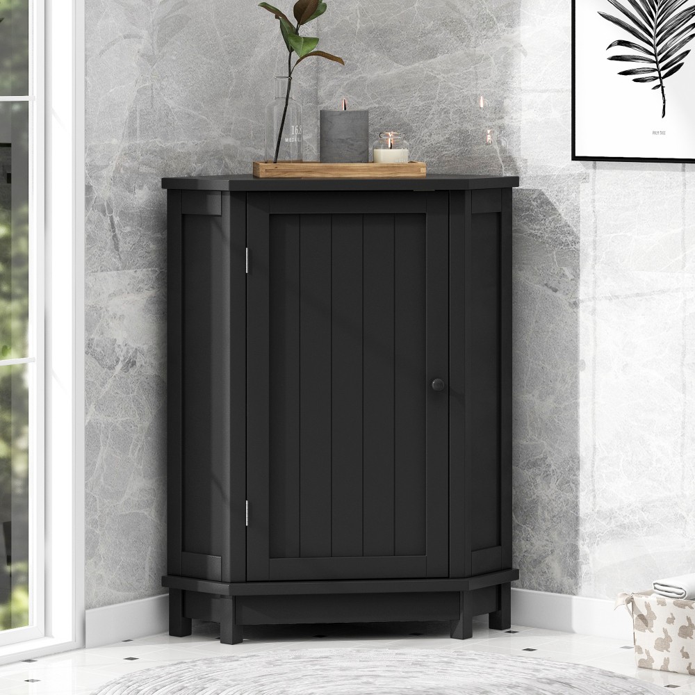 Triangular Corner Bathroom Cabinet with Adjustable Shelves and Doors
