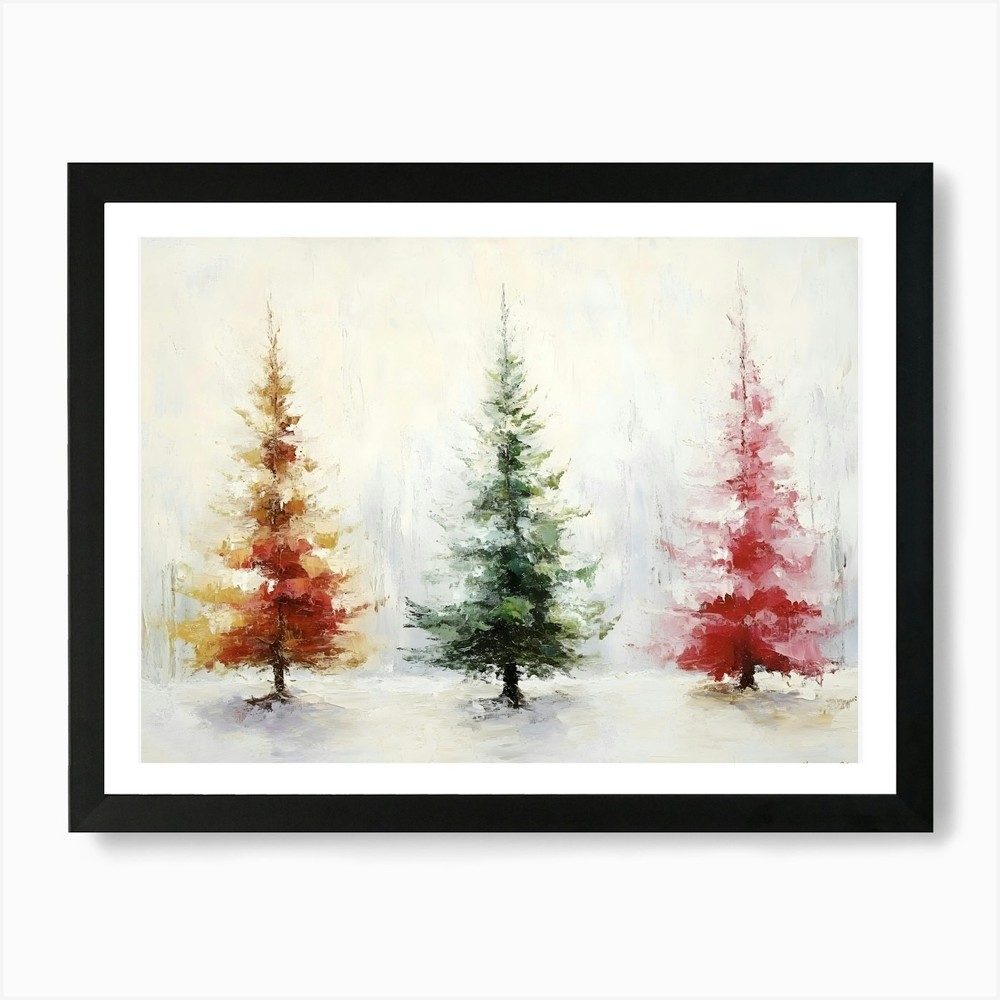 Three Christmas Trees 2 Framed Wall Art Canvas Print Poster Picture