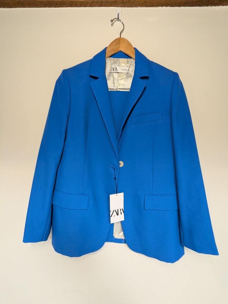 NEW Zara Blue 2 Pc Skirt Suit Women's S  - Mini Skirt and Jacket Blazer BNWT