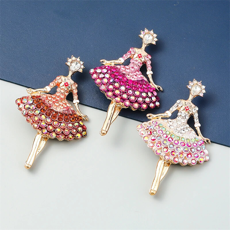 Fashion Rhinestone Ballet Girl Brooch Dancing Girl Cute Pin Brooches Accessories