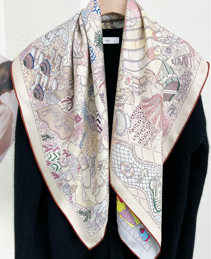 Pure 18 Momme Twill Silk Wrap Scarf Bandanna paradise Print Square Shawl 35'’new