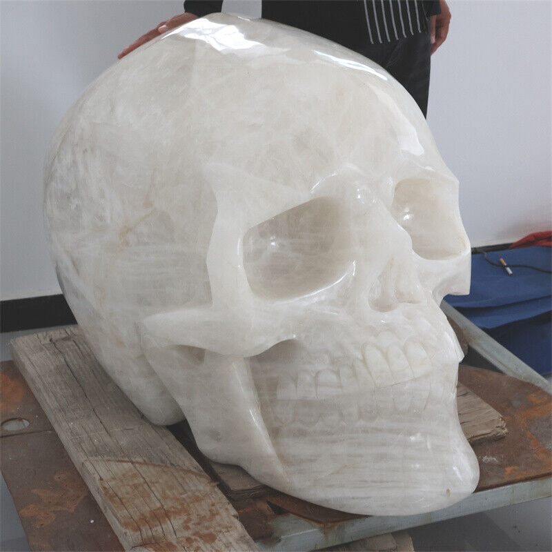 1329LB Rare Large Natural white Quartz Skull Hand Carved Crystal Skull Reiki