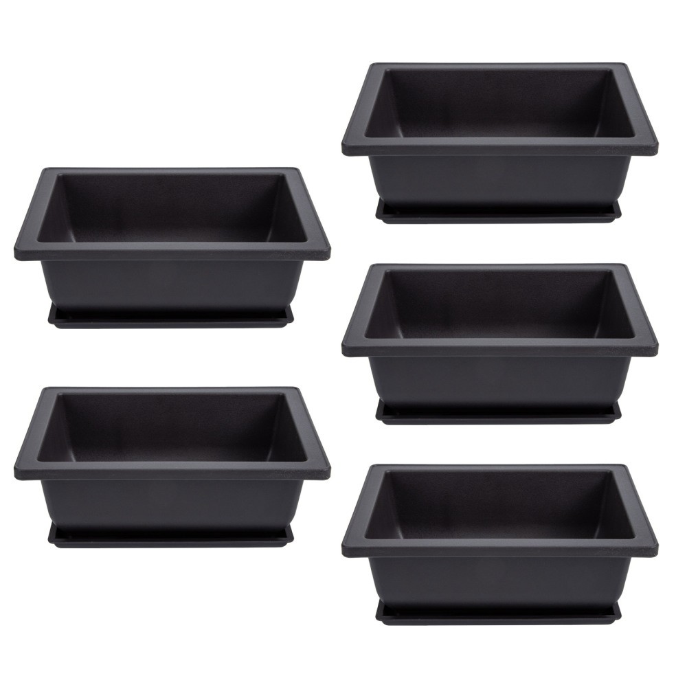 5-Pack Small Green Plant Pots with Trays for Indoor Bonsai Trees