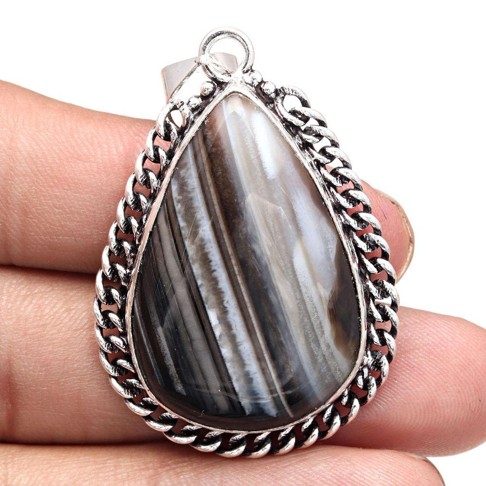 Pendant Grey Botswana Agate Gemstone Mother'Day Gift Silver Jewelry 2
