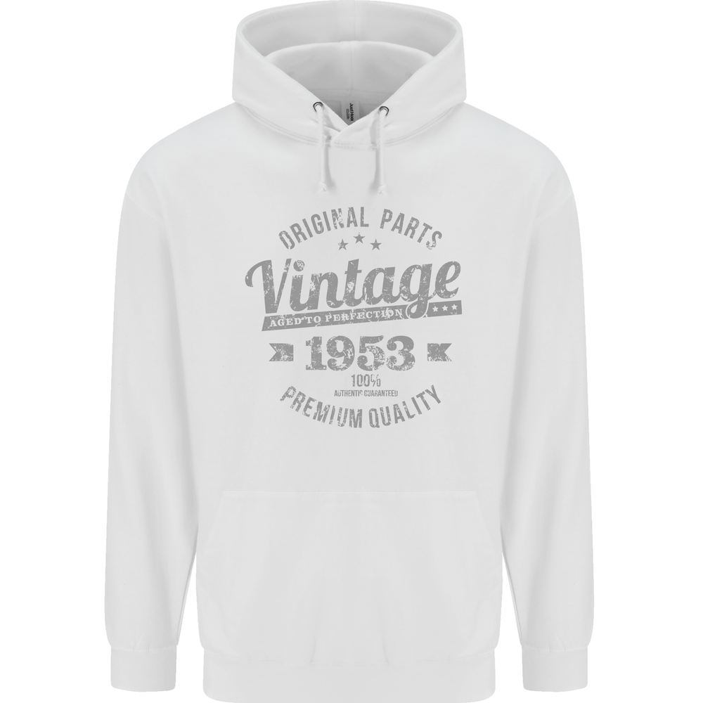 Vintage Year 71st Birthday 1953 Mens 80% Cotton Hoodie White
