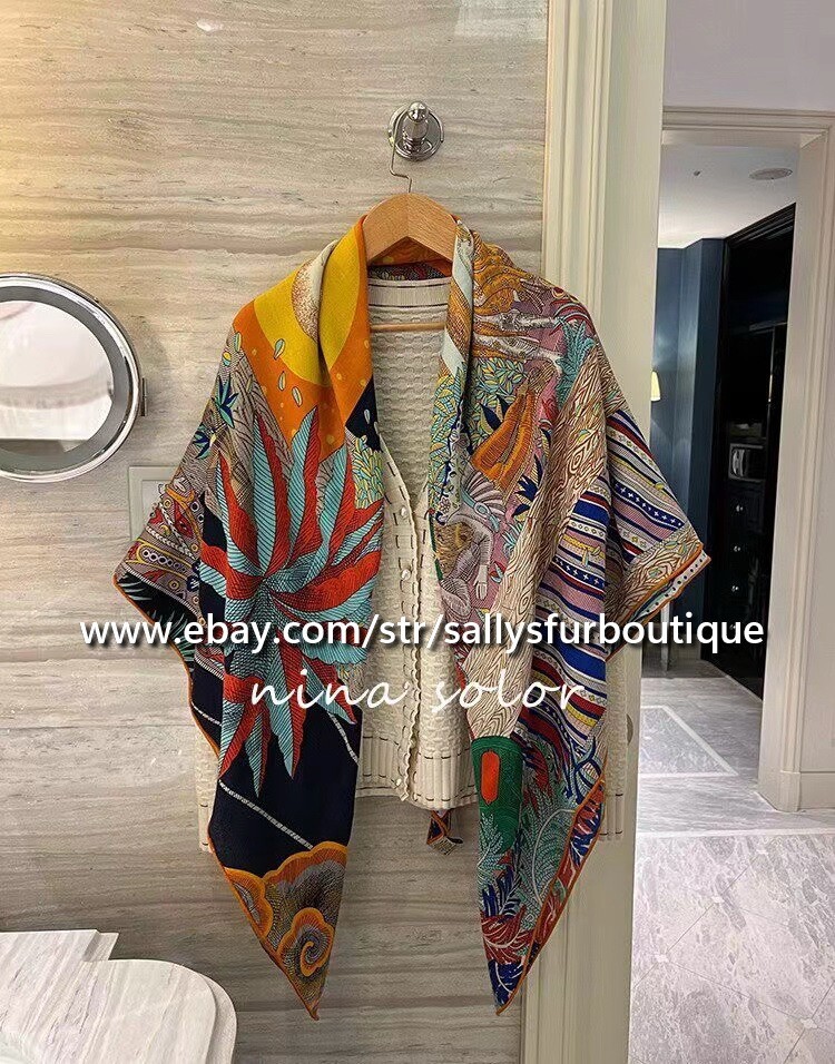 70% Cashmere 30% Silk Moon Night Print Square Scarf Shawl 53