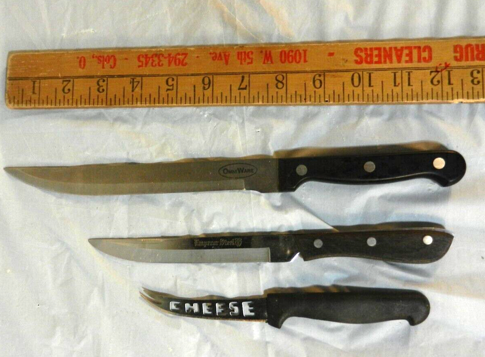 Multi knife set different manufacturers, Omni ware, Emperor steel, Cheese slicer