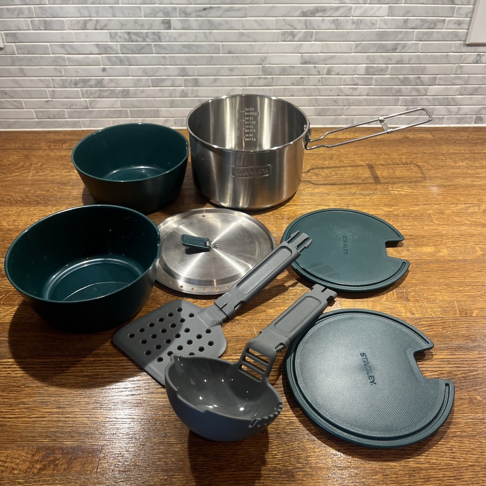 Stanley Camping Cook Set Mess Kit Stainless Steel Pot Pan w/Bowls & Lids 8Piece